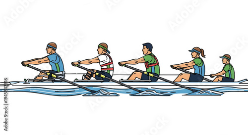 rowing team in action on water sports illustration
