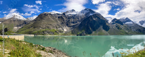 panoramic view of the storage reservoir Mooserboden of the power plants Kaprun in the national park High Tauern, Austria