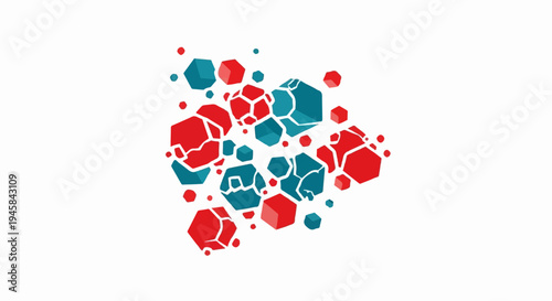 Geometric shapes, scattered, red and blue, on white