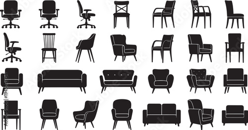 Furniture Icons in a Simple White Background Layout