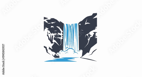 Stylized waterfall cascading down rocky cliffs into a pool