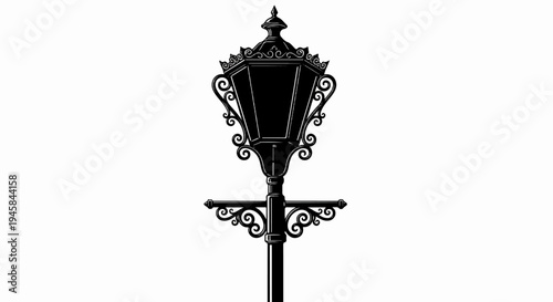 Ornate vintage street lamp post with decorative scrolling