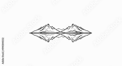 Symmetrical mountain peaks reflected in calm water