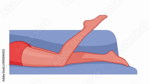 Stylized legs in red shorts recline on a blue surface