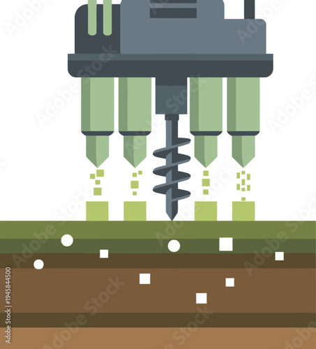 A bioremediation soil repair drill actively treats contaminated earth.  Clean, modern illustration showcasing a sustainable solution.  Ideal for environmental or technology concepts.