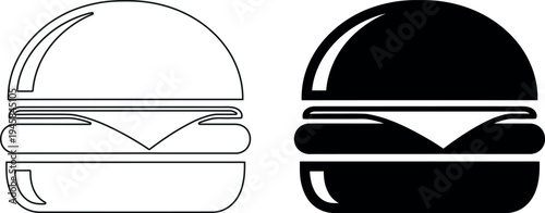 Black and white hamburger side by side outline