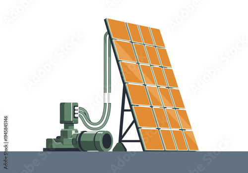 A modern illustration showcases a solar-powered eco drill, highlighting sustainable energy and innovative technology. Clean lines and bright colors create a visually appealing design.