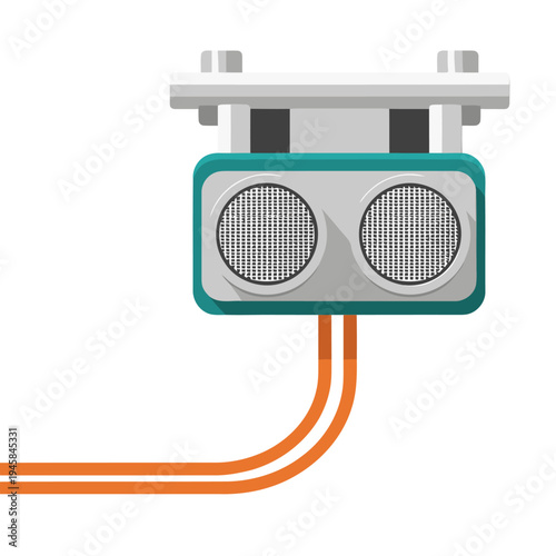 A stylized drone with an ultrasonic sensor displays a modern, technical design. Clean lines and a flat illustration style create a visually appealing graphic.