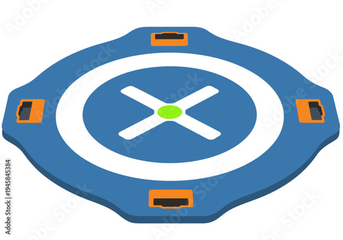 A stylized smart landing pad sensor illustration. Modern blue and orange design with a central white circle and sensor details. Clean, graphic style suitable for tech and innovation visuals.