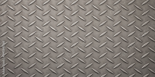 Industrial diamond plate seamless pattern featuring a textured metallic steel sheet surface in shiny silver grey aluminum for construction and heavy industry material backgrounds