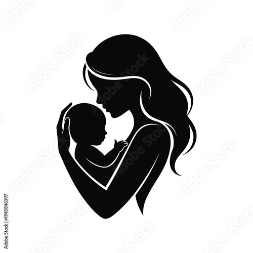Silhouette of a mother holding a baby embrace