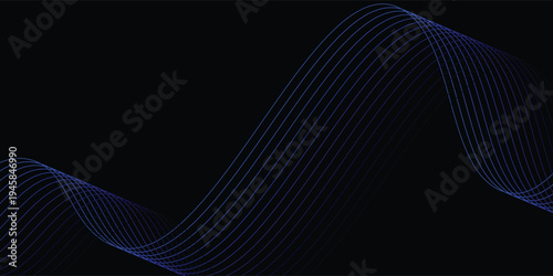 Neon sound wave on black background. Abstract flowing wavy dot lines design for ai concept, eq equalizer, audio record, voice assistant.
