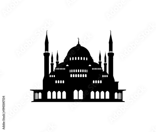 Elegant Mosque Silhouette with Crescent Moon