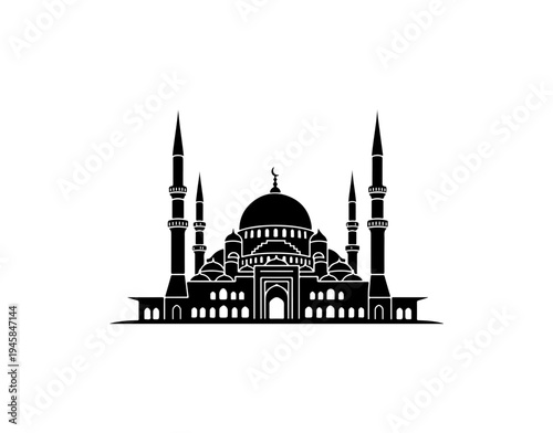 Elegant Mosque Silhouette with Crescent Moon
