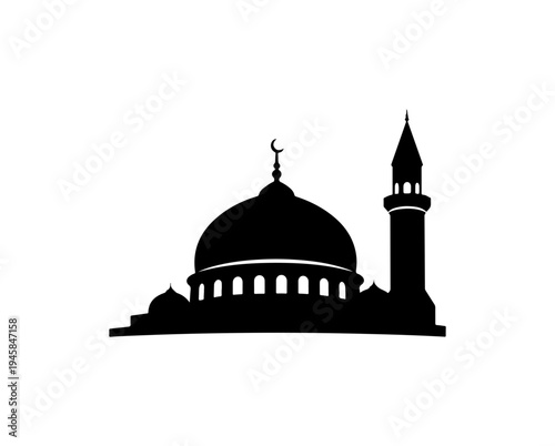 Elegant Mosque Silhouette with Crescent Moon