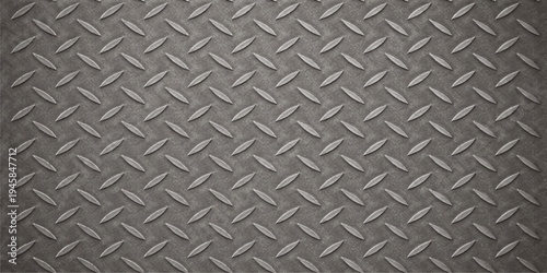 Shiny industrial diamond plate background featuring a seamless metallic steel texture with a gray aluminum pattern on a rough silver iron surface for construction industry wallpaper
