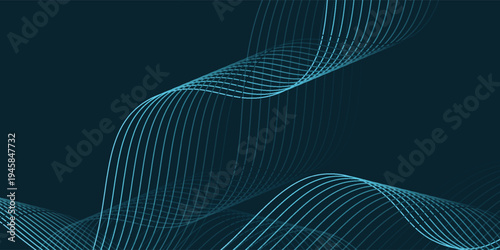 Glowing blue wavy lines on abstract technology dark blue background. vector illustration eps10