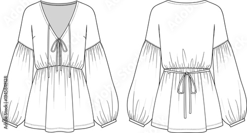 Women, blouse, template, front, back, view, fashion, clothing, apparel, mockup, long, sleeve, casual, garment, vector, illustration, stylish, design, outfit, top