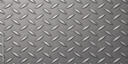 A seamless industrial diamond plate texture features a hard metallic pattern on a gray steel surface, providing a rugged silver aluminum backdrop for construction and material design