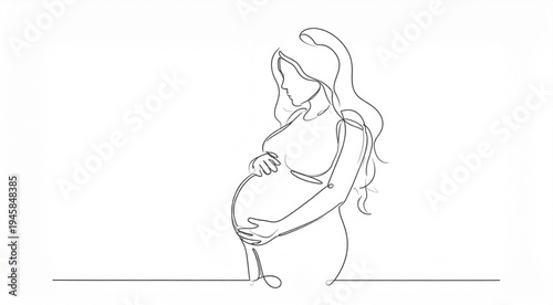 Pregnant Woman One Line Art Minimal Motherhood Vector Illustration