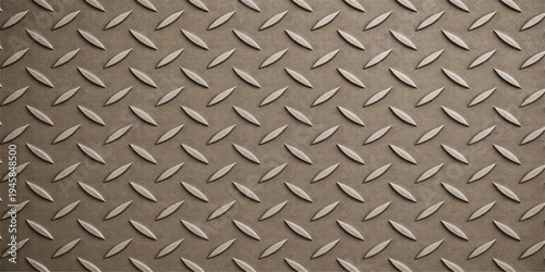A seamless industrial silver diamond plate texture features a rough metallic surface with a grey steel pattern ideal for a hard construction material backdrop or aluminum floor sheet