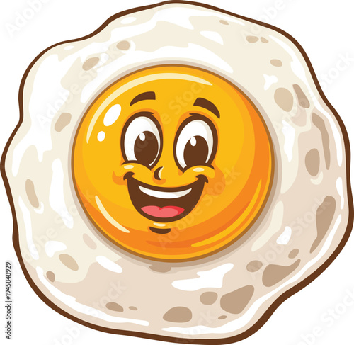 Smiling fried egg cartoon mascot