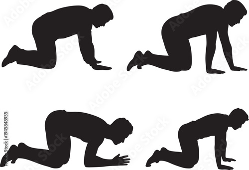 Set of Person Crawling Forward Silhouette Vector Illustration black and white