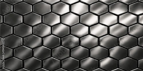 Abstract 3d seamless metallic honeycomb pattern with gray metal grid hexagons and geometric steel mesh texture for technology wallpaper design