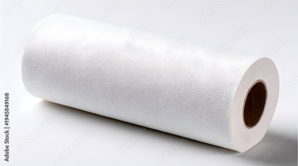 Fototapeta premium A clean white roll of paper towel on a white background.
