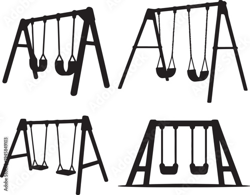 Playground Swing Set Silhouette Vector Illustration black and white