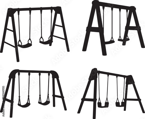 Playground Swing Set Silhouette Vector Illustration black and white