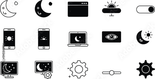 Dark Mode and Night Shift UI Icon Set