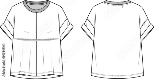 Women, t shirt, template, front, back, view, fashion, clothing, apparel, mockup, casual, short, sleeve, garment, vector, illustration, blank, design, outfit, style