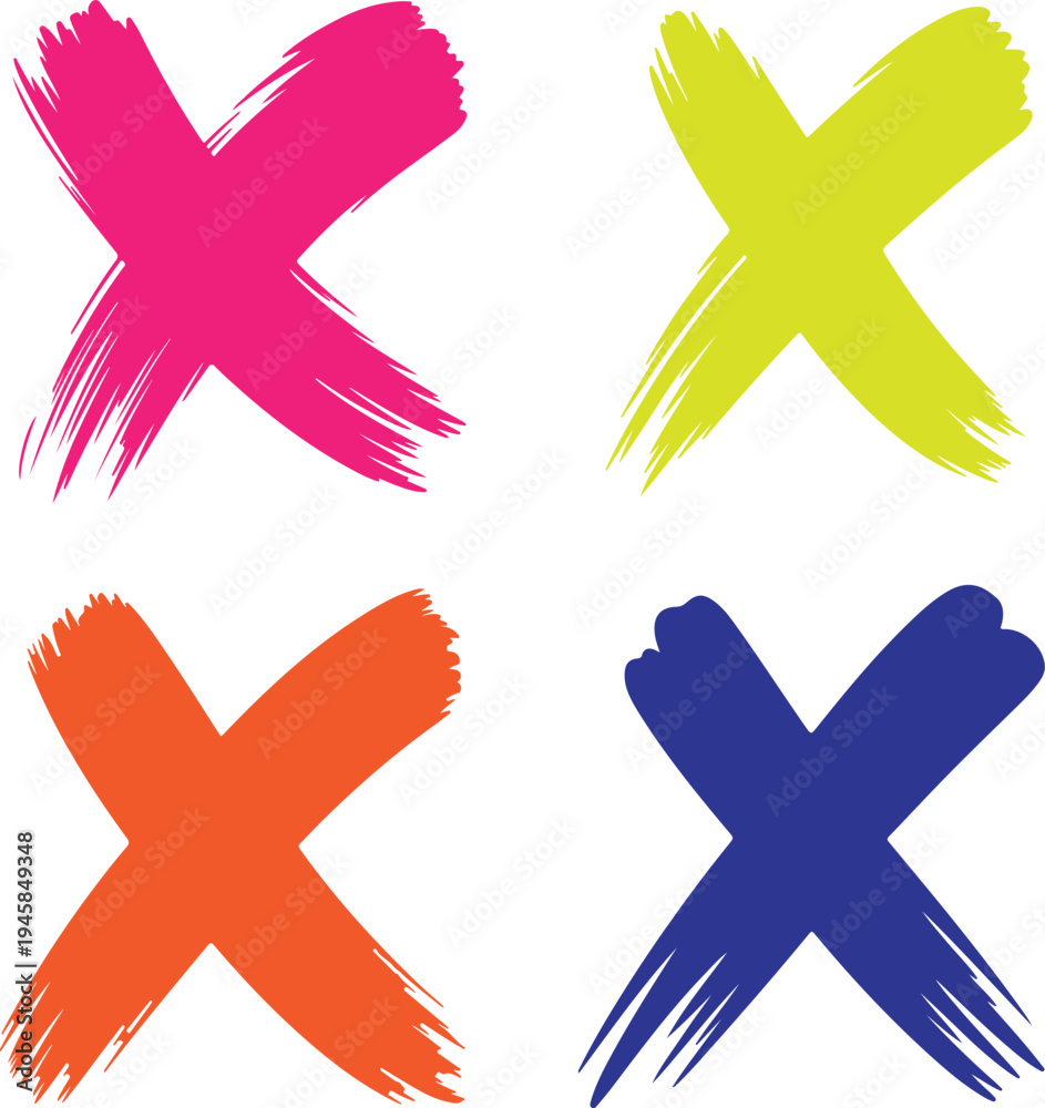 Obraz premium Set of Distressed X Mark Brush Stroke Symbol Vector Illustration