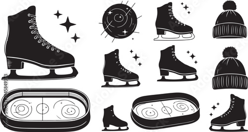 Ice Skating Elements and Accessories Vector Illustration Set