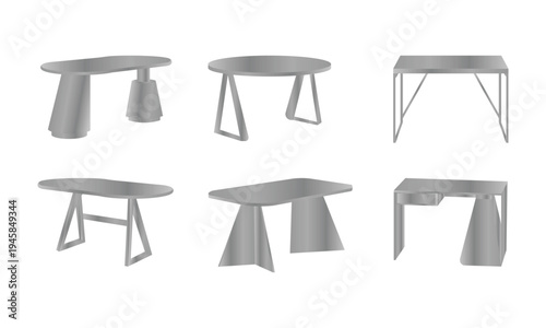 Vector illustration of a professional furniture set featuring grey and ash metal office and study table stools as interior design.