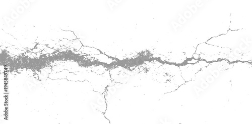 Grey abstract crack pattern on white background with granular texture fracture fissure