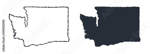Washington USA state map silhouette and outline map. Vector shapes of us state, isolated on white. Perfect for infographics, geography design, education, and maps.