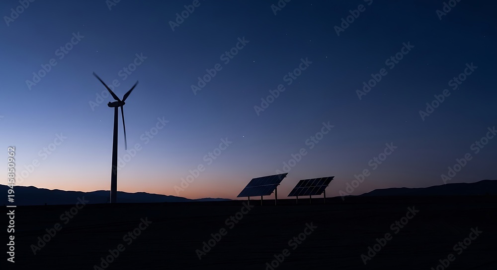 Obraz premium Wind Turbine Silhouette at Sunrise and Sunset Over Green Landscape