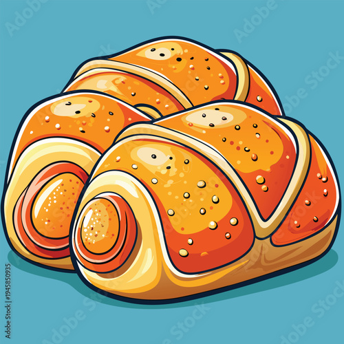 Two pastries with a stylized design are depicted.