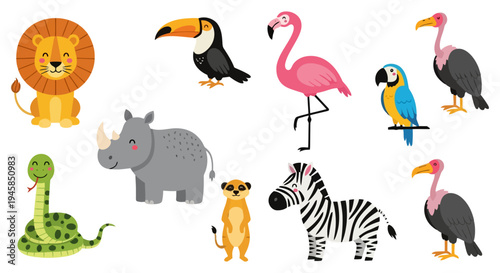Collection of Diverse African Safari Animals and Birds.