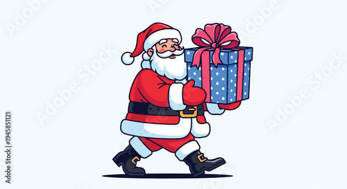 Santa Claus Carrying a Large Gift Box.