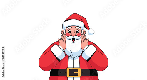 Surprised Santa Claus with Hands on Cheeks.