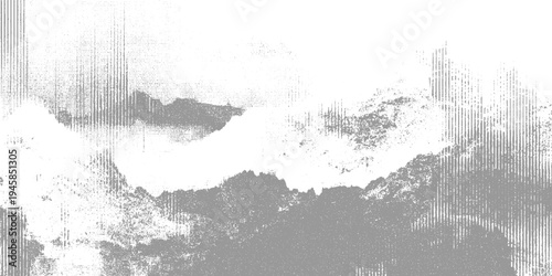 Abstract grey textured pattern with vertical lines and scattered dots resembling clouds or mountains