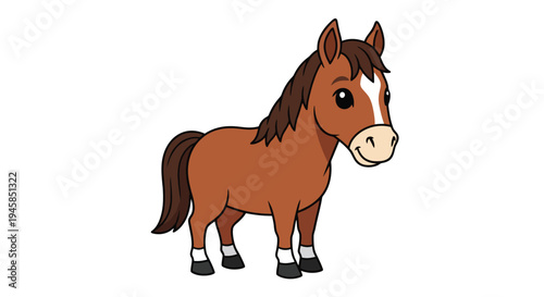Cute Cartoon Brown Horse Standing Still Illustration.