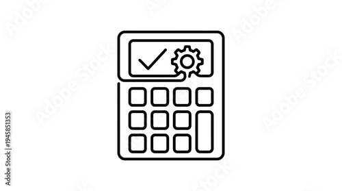 Simple black outline icon representing calculation success, efficiency, and mechanical problem solving on a device