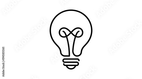 Simple black line art icon illustrating an illuminated incandescent light bulb representing creative thinking and bright ideas