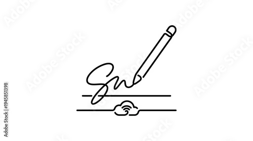 Digital stylus creating an electronic signature above a cloud and Wi-Fi icon, perfectly symbolizing secure modern online document authentication and agreement.