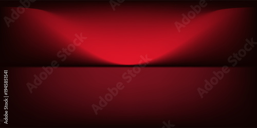 Red studio background. Abstract limbo podium studio room. Dark red gradient wall floor and spotlight scene. Showcase, promotion display. Vector stage mockup illustration studio modern