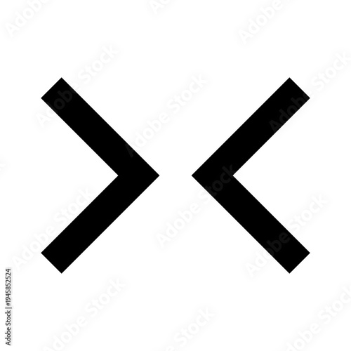 Left right inward chevrons icon for collapse or minimize commands. Ideal for UI elements on apps, websites, and dashboards needing sharp, bold, line visuals in a clean interface layout.